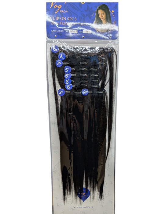 Vog Pro Kinky Straight Clip-On Hair Extensions 9PCs