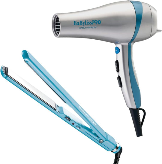 Babyliss Pro Nano Titanium Dry & Style Duo Ionic Professional DC Hair Dryer and 1" Ultra Slim Flat Iron
