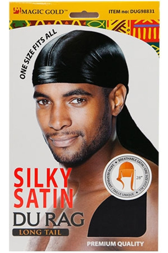 Magic Gold Silky Satin Durag Long Tail #DUG98831 Black