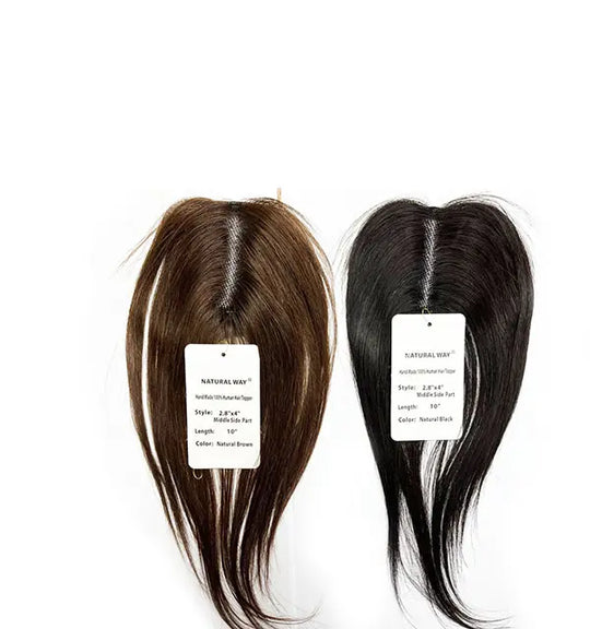 Natural Way 10" Hand Made 100% Human Hair Topper / Middle Side Part